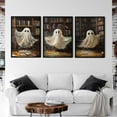 thumbnail image 3 of Vintage Library Ghost Canvas Poster Prints Prints Disco Ghost Wall Art Decor Disco Halloween Ghost Painting Preppy Funny Halloween Pictures for Bedroom Home Decor(Framed canvas), 3 of 6