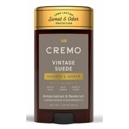 Cremo Antiperspirant Deodorant for Men, Vintage Suede, 2.65 oz