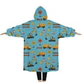 thumbnail image 2 of Oversized Wearable Blanket Hoodie,Cartoon Construction Vehicles Barriers Light Blue Pattern Sherpa Blanket Hoodie with Super Pockets,Super Warm Fuzzy Pullover for Women & Men, 2 of 6