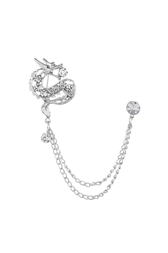Metal Badge Creative Pretty Chinese Style Rhinestone Dragon Brooch for Men