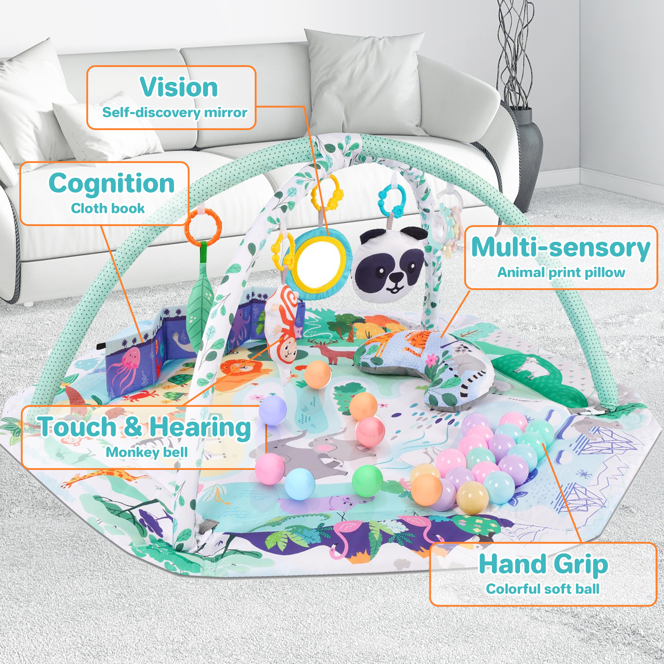 YoYFUN 4-in-1 Baby Play Gym Activity Mat, Green photo 4