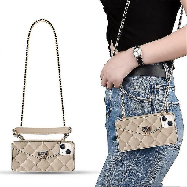 Funda tipo billetera para iPhone 14 Pro Max, funda tipo bandolera con correa para el cuello, bonita funda tipo cartera con tapa para tarjetas de crédito, funda de silicona suave para niñas, bolso de m
