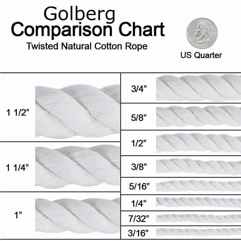 GOLBERG Twisted 100% Natural Cotton Rope - White Cotton Rope - (7/32 Inch x  10 Feet)