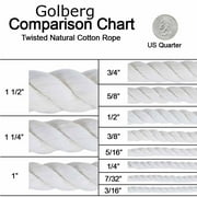 Golberg White Natural Cotton Rope - 1/4 Inch Diameter Twisted 100% Pure Natural Cotton Rope - Multiple Length Options - Made in America