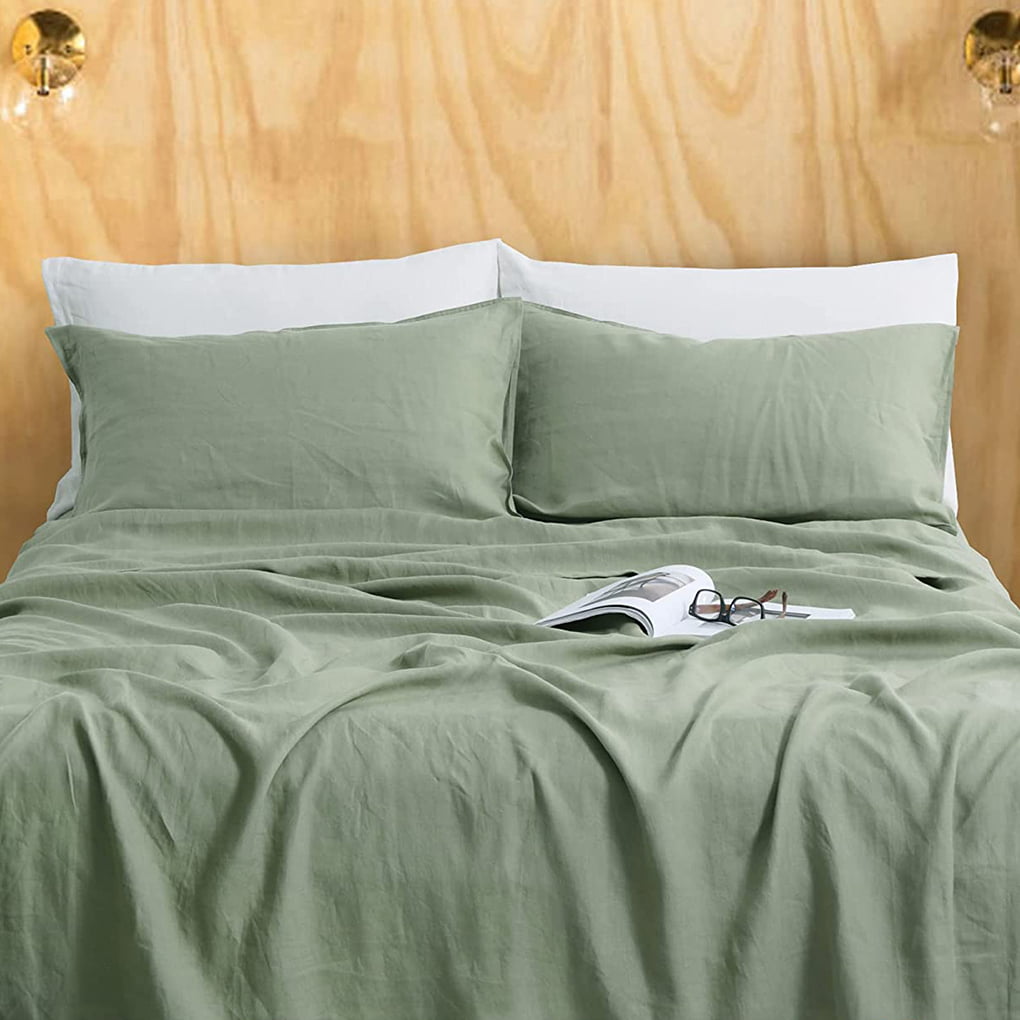100% Pure Linen Bed Sheet Cover Bedsheet French Flax Organic Natural Flat Green 