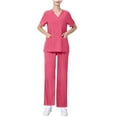 thumbnail image 3 of Jinhomg Nurse Uniforms for Women 2 Piece Solid Summer Scrubs Sets Stretchy V-Neck Top and Pants with Pockets Casual Nursing Workwear Outfits Holiday Clearance Sale Hot Pink L, 3 of 6