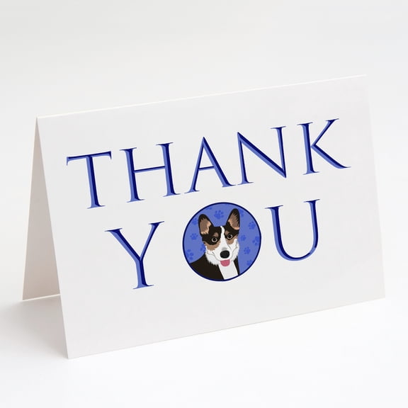 Pembroke Welsh Corgi Tricolor Black-Headed #2 Thank You Greeting Cards and Envelopes Pack of 8 7 in x 5 in