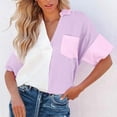 thumbnail image 6 of Stamzod Fashion Patchwork Summer Tops with Pocket Dressy Causal Loose Short Sleeve Button Up Shirt Women Plus Size Shirts Purple M, 6 of 8