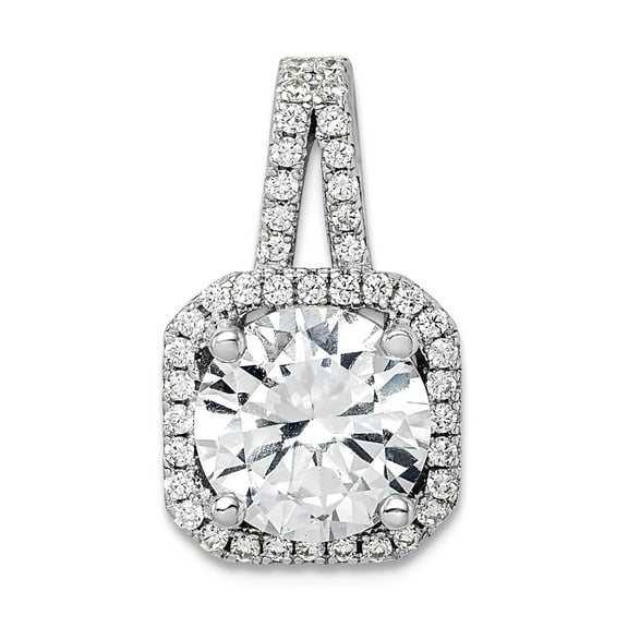 925 Sterling Silver Rhodium PlatedCubic Zirconia Halo Pendant Necklace 17.78x10.45mm Wide 4.37mm Thick Pendant for Women