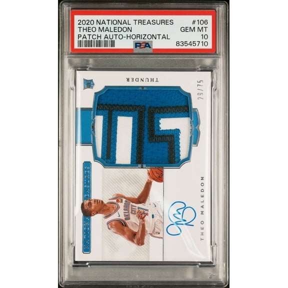 2020 Panini National Treasures Theo Maledon #106 RC Patch Auto /75 PSA 10