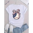 thumbnail image 2 of Camiseta de verano para mujer Manga Corta Women's Casual Baseball Bowknot Pattern T-Shirt - Geometric Design, Polyester Knit Fabric, Medium Stretch, Round Neck, Short Sleeve, Comfortable Summer TopF, 2 of 5