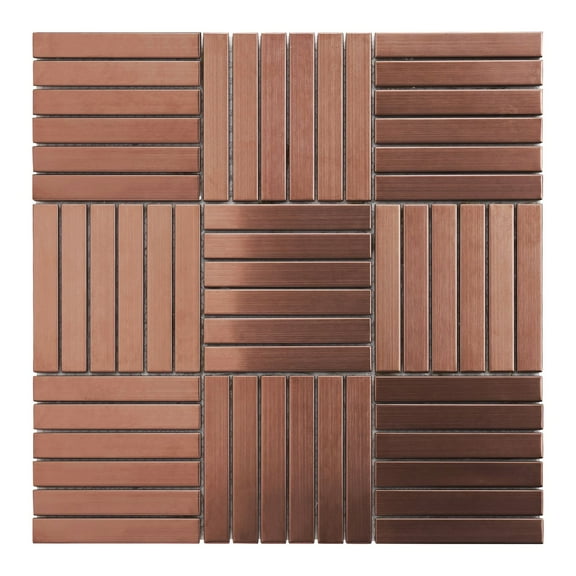 Modket TDH356RG Rose Gold Copper Color Metallic Metal Basketweave Parquet Mosaic Tile Backsplash