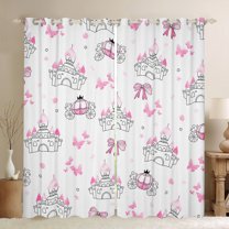 Homewish Cute Pink Castle Blackout Curtains Set of 2 (52x84 Each) for Teens Kids Children,Dreamy Princess Window Curtains,Cartoon Kawaii Butterfly Curtains and Drapes,Lightweight Room Decor