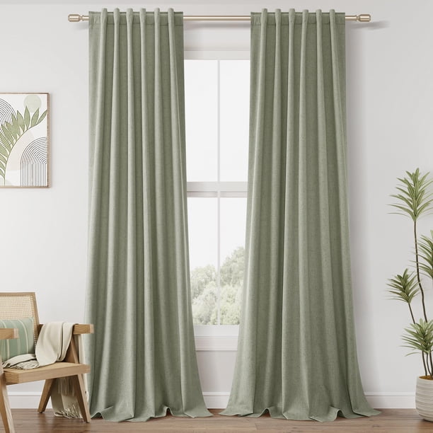 Tende LAMIT In Lino Verde Salvia Per Soggiorno E Camera Da Letto - 2 Pannelli 132x182 Cm - Tessuto Semi-Velato Effetto Naturale Con Filtro Luce - Aggiungi Un Tocco Chic E Rilassante Alla Tua Casa - 3