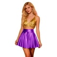 thumbnail image 4 of KHONTS Women's Shiny Metallic Wet Look Stretchy Flared Mini Skater Skirt Purple XXXL, 4 of 6