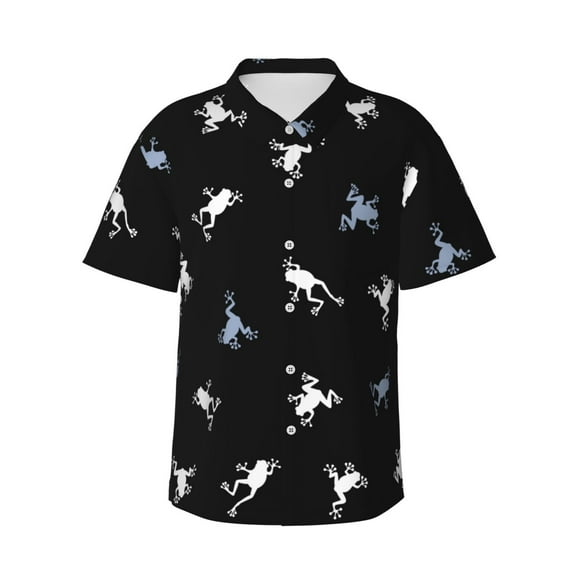 Frog Illustration Men's 3d Print Casual Button Down Shirts, Novelty Hawaiian Short Sleeves 3xl