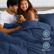 Bare Home Goose Down Alternative Comforter Set, Premium 1800 Collection, with Pillow Shams, 3 Piece Set, Queen, Dark Blue