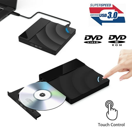 TSV External CD DVD Drive,USB 3.0 Ultra Slim Touch Control CD DVD Rewriter Burner Writer,High Speed Data Transfer USB3.0 Optical Drives Player for