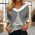 thumbnail image 2 of Womens Christmas T-Shirts Fall V Neck 3/4 Sleeve Tree Print Shirts Casual Gift Tops, 2 of 5