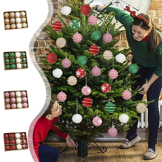 Flocked Christmas Ornament Set - 12 Piece Assorted Foam Balls for Tree Decorating