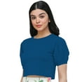 thumbnail image 2 of eloria Women's Casual Blouse Tops, Ruffle Puff Sleeve, Round-Neck Top Color: Navy Blue | Size: L, 2 of 6