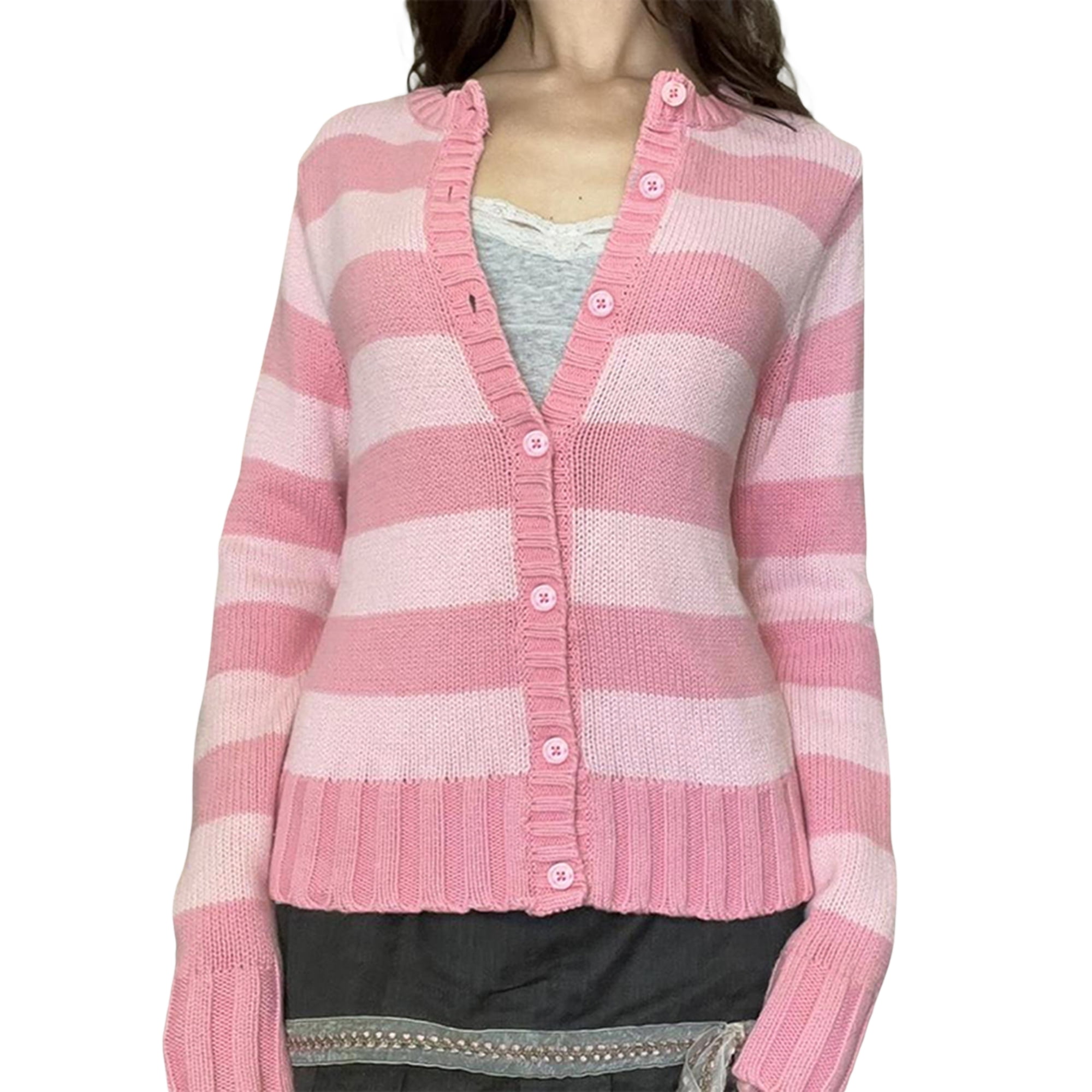 Fairy Grunge Y2K Sweater for Women Striped Button Down Long Sleeve Cardigan  Tops Aesthetic Knitted Clothes - Walmart.com