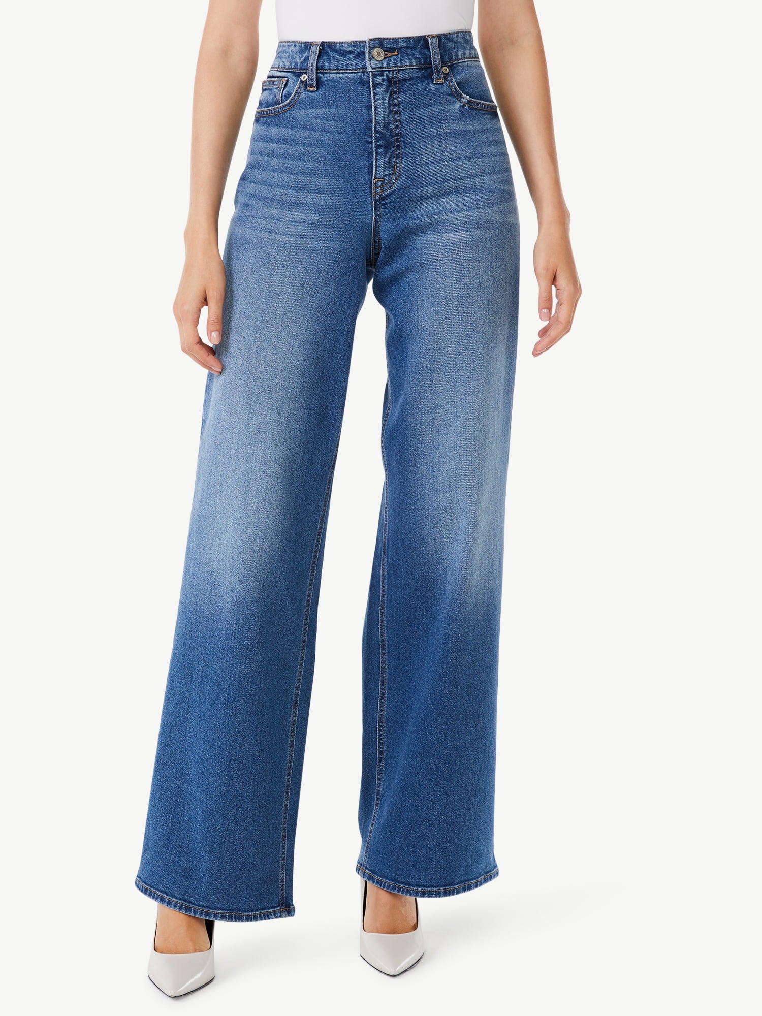 Scoop Women's Wide Leg Jeans with Deconstructed Hem - Walmart.com