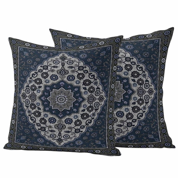 Boho Southwest Outdoor Waterproof Pillow Covers, Blue Gray Ethnic Aztec Abstract Pattern Decorative Square Throw Pillowcase Sofa Cushion Sham for Patio/Couch/Chair, 24"x24" 2 Pack