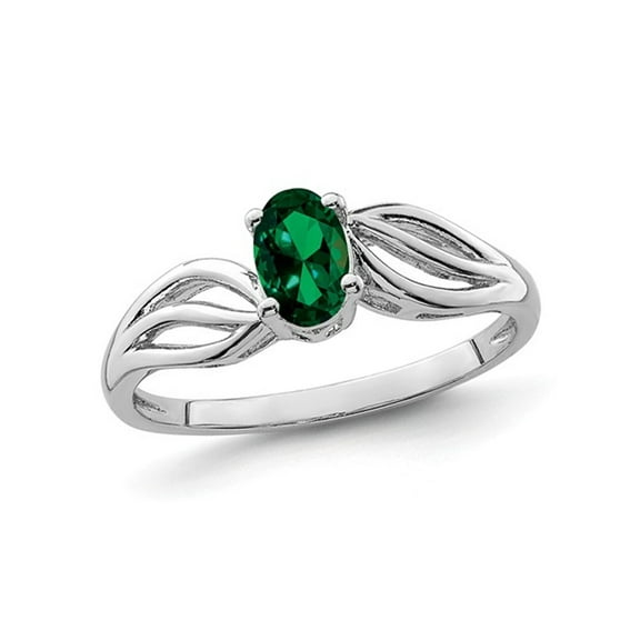 2/5 Carat (Ctw) Lab Created Emerald Ring in Rhodium Plated Sterling Silver for Women