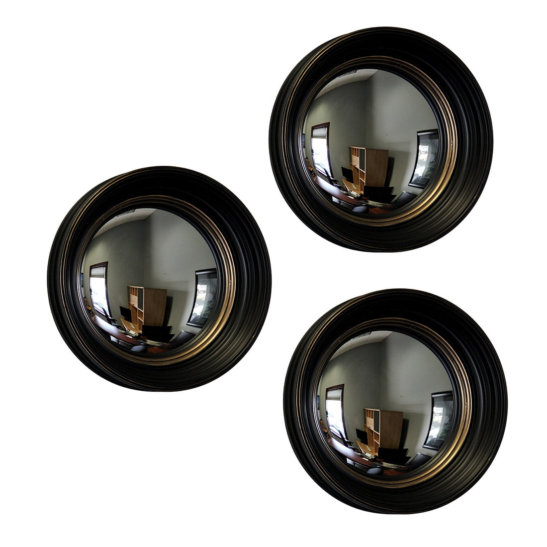Set Of 3 Black And Gold Framed Convex Fish Eye Wall Mirrors 14 In Set Of 3 Black And Gold Framed Convex Fish Eye Wall Mirrors 14 In Com