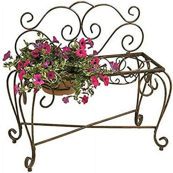BE203 2 Pot Bench Planter, Natural Patina, 33"L x 15"D x 29"H$$Garden & Patio