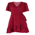 thumbnail image 4 of Robe Parent-Enfant Rouge à Manches Courtes Col en V à Pois avec Ourlet à Volants, 4 of 9