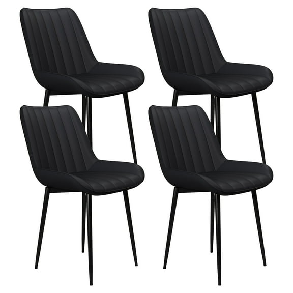 Pirecart High Back Dining Room Chairs, Set of 4 PU Leather Dining Chairs with Thick Cushions, Wide Padded Seat, Metal Legs for Kitchen, Living Room, Black