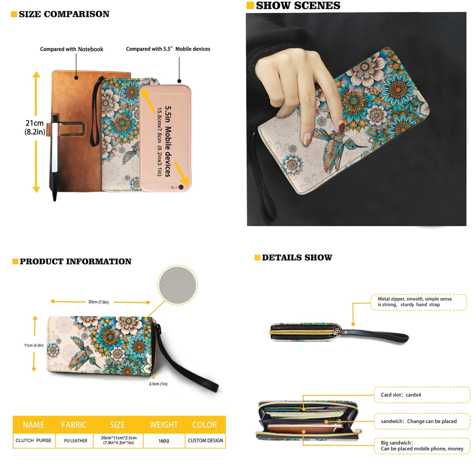ZUXONGSY Boho Mandala Hummingbird Print 2 PCS Purse and Wallet Set for Women Large Capacity Top Handle Bag Shoulder Bag Work Bag Portable Money Organizers for Excursions Shopping