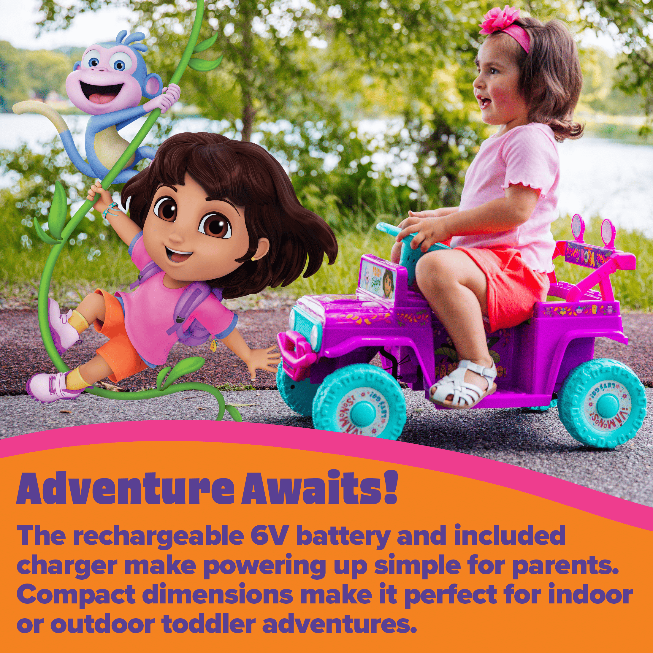 Dynacraft Dora the Explorer 6V Battery-Powered Ride-On for Ages 18 Months-3 Years, 1 Count