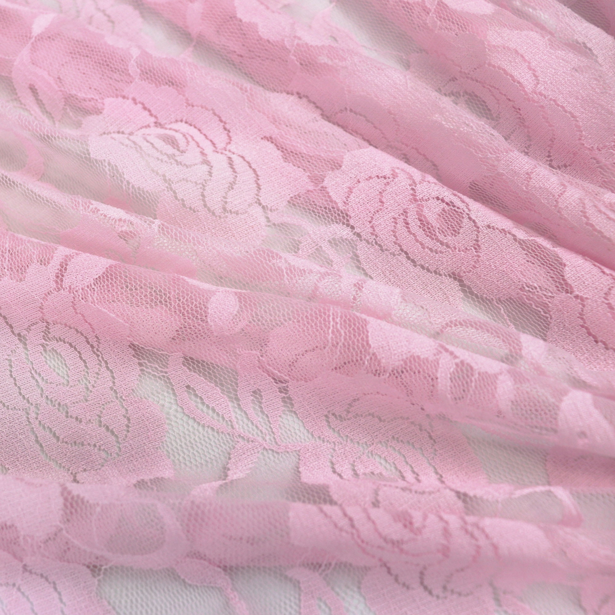Romex Textiles Nylon Spandex Lace Fabric with Rose Design - Pink Baby
