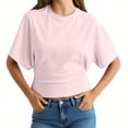 thumbnail image 2 of Itsame Summer Womens Casual T-Shirt for Women Plain Short Sleeved Shirt Tops Relaxed Round Neck T Shirt Pink Size XS, 2 of 4