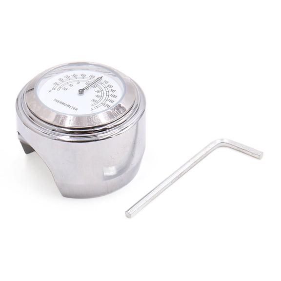 Unique Bargains 7/8" 1" Motorcycle Handlebar Temp Thermometer Gauge Dial Clock Watch Silver Tone