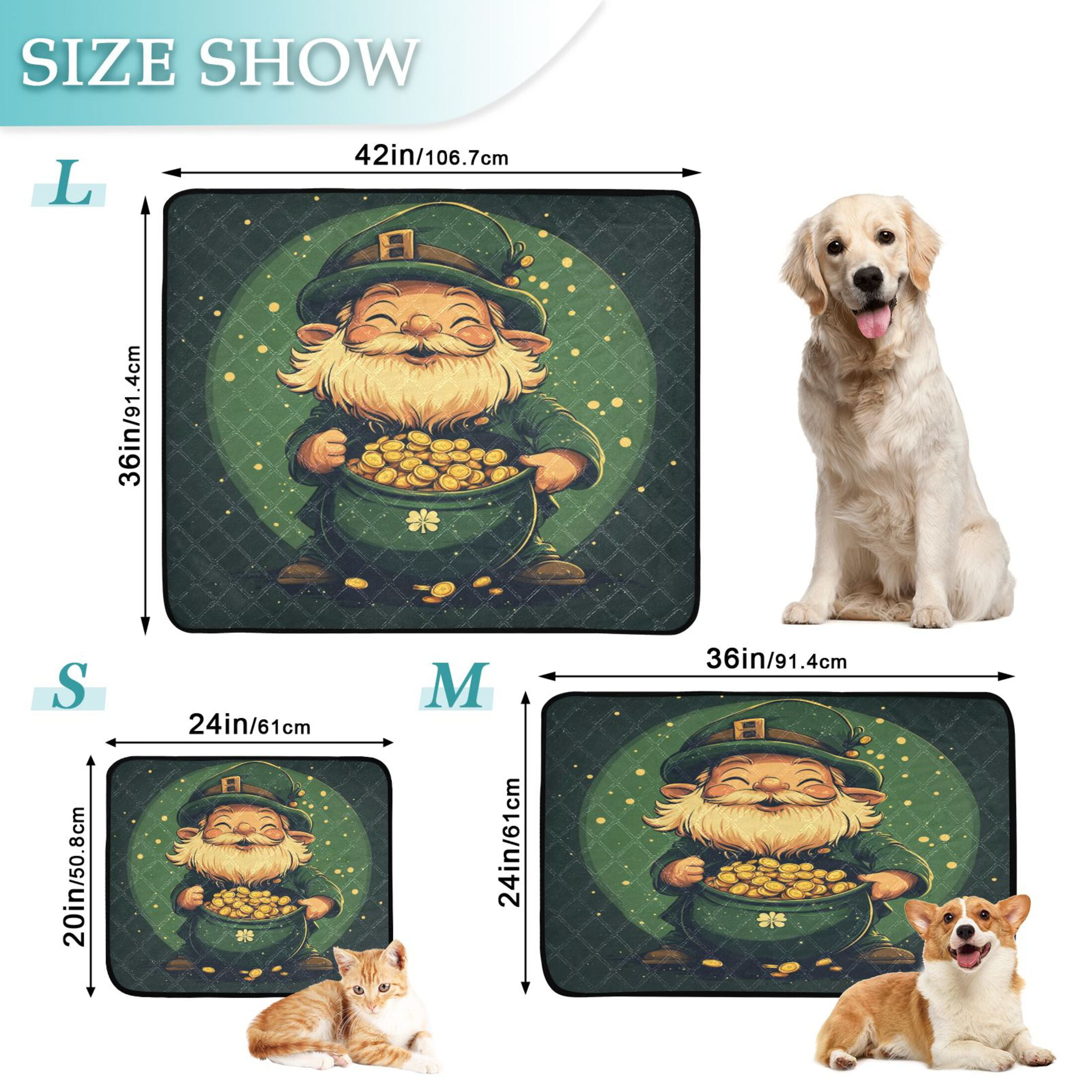 Qxltty St Patricks Dwarf Demon Cat litter Pads Pet Set of 3 Diaper Mats Center Anti-leakage Layer Absorbent Soft and Comfortable