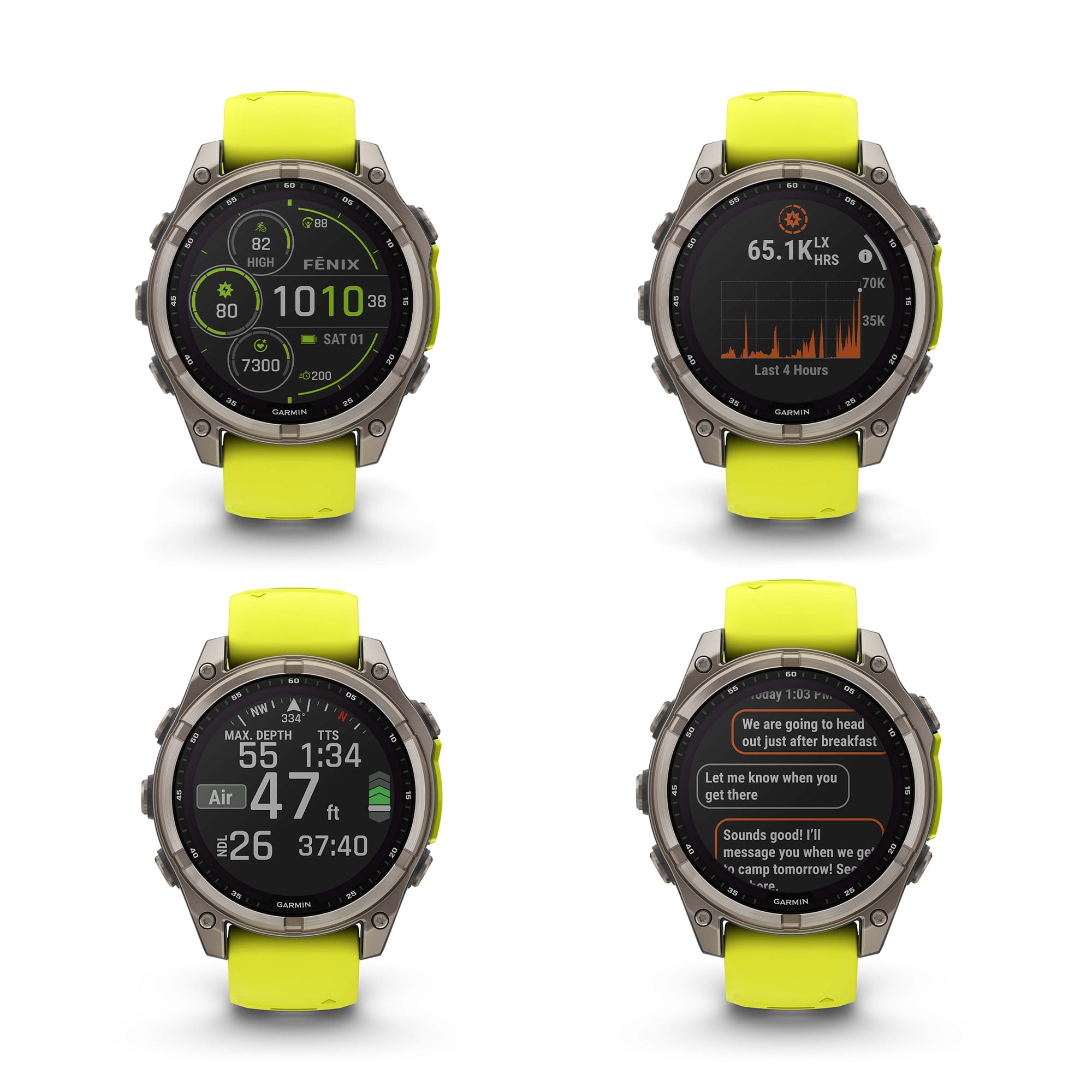 Garmin Fenix 8 47MM Solar Sapphire Multisport GPS Smartwatch Titanium with Amp Yellow Silicone Band, 48 Days Battery Life, Built-in LED flashlight, Fitness & Health Smart Watch Bundle for Men & Women