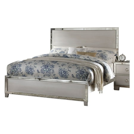- ACME Voeville II Queen Panel Bed with Mirror Trim Inlay in Platinum, Multiple Sizes