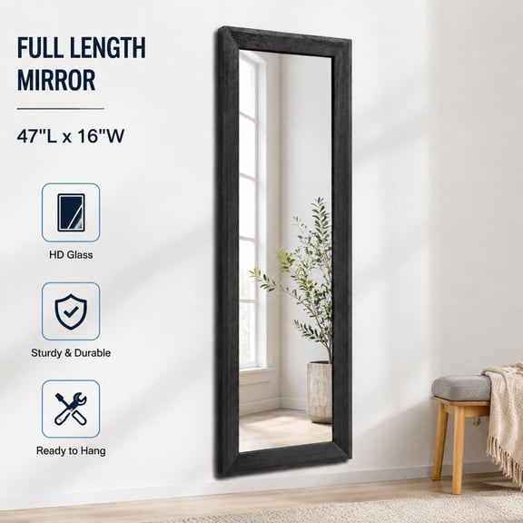 Full Length Rectangle Wood Framed Wall Mirror 47"x16" Black for Bedroom Living Room Bathroom Entryway
