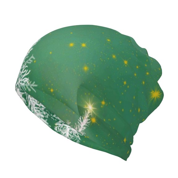 Yiaed Christmas Green Print Multifunction Beanie Hats for Women Men Slouchy Knit Beanie Hat Winter Hat Scarf Stretch Skull Cap