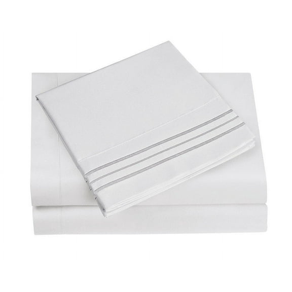 Hotel Luxury Bed Sheet & Pillowcase Set 1800 Series Egyptian Quality, Double Brushed Microfiber Bedding (Queen, White)