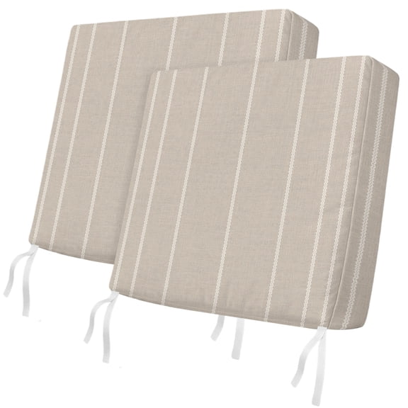 Outdoor Patio Cushion Covers 2 Pack Beige Linen Stripes Chair Pads Slipcovers with Ties & Zipper Waterproof Farmhouse Striped Woven Lines Seat Cushion Covers for Outdoor Furniture Couch Sofa 20x18