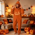 thumbnail image 4 of Jovrlynd Adult Onesie Pajamas Halloween Funny Pumpkin Hooded Flannel Party Sleepwear Jumpsuits, S-2XL, 4 of 5