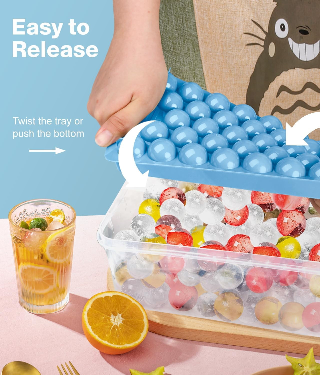 Ice Cube Tray with Lid and Bin,Ice Tray,62 Round Ice Trays for Freezer, BPA-Free Plastic Ice Cube Molds, Easy Release Ice Ball Maker, Stackable Ice Molds for Cocktails, Whiskey, Coffee