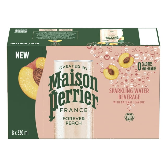 Maison Perrier Forever Peach, Sparkling Water Beverage, No Calories, No Sweeteners, No Sodium, Sourced & Bottled in France 8x300ml
