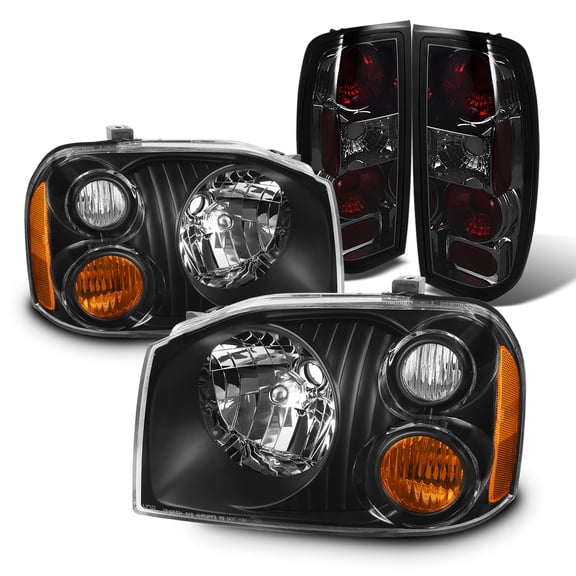 AKKON - Fits 2001-2004 Nissan Frontier Right & Left OE Style Black Headlights   Taillights Smoked Lens Housing Combo