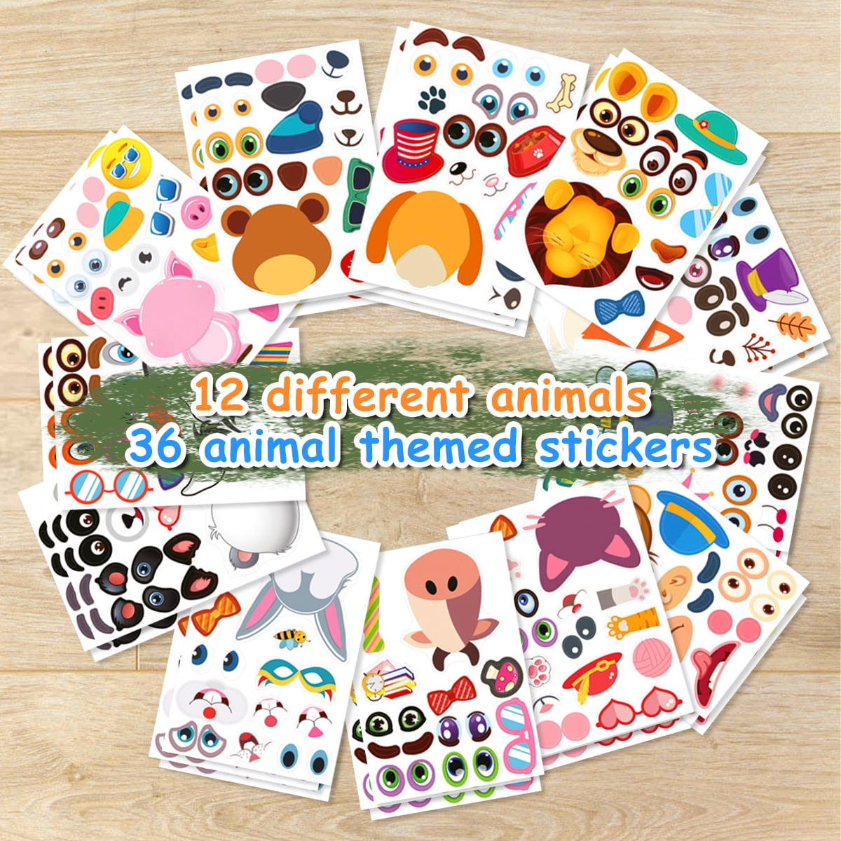 Niyofa 36 Sheets Make an Animal Face Stickers for Kids Baby Funny Make